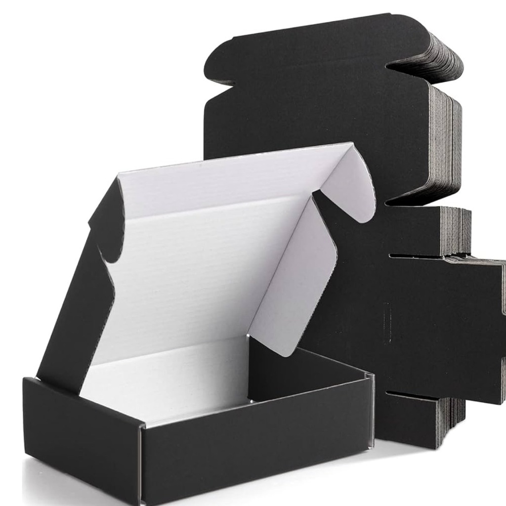 🫶 qty 10 black Corrugated Shipping Mailing Boxes 6x4x1.6” and Thank You Stickers